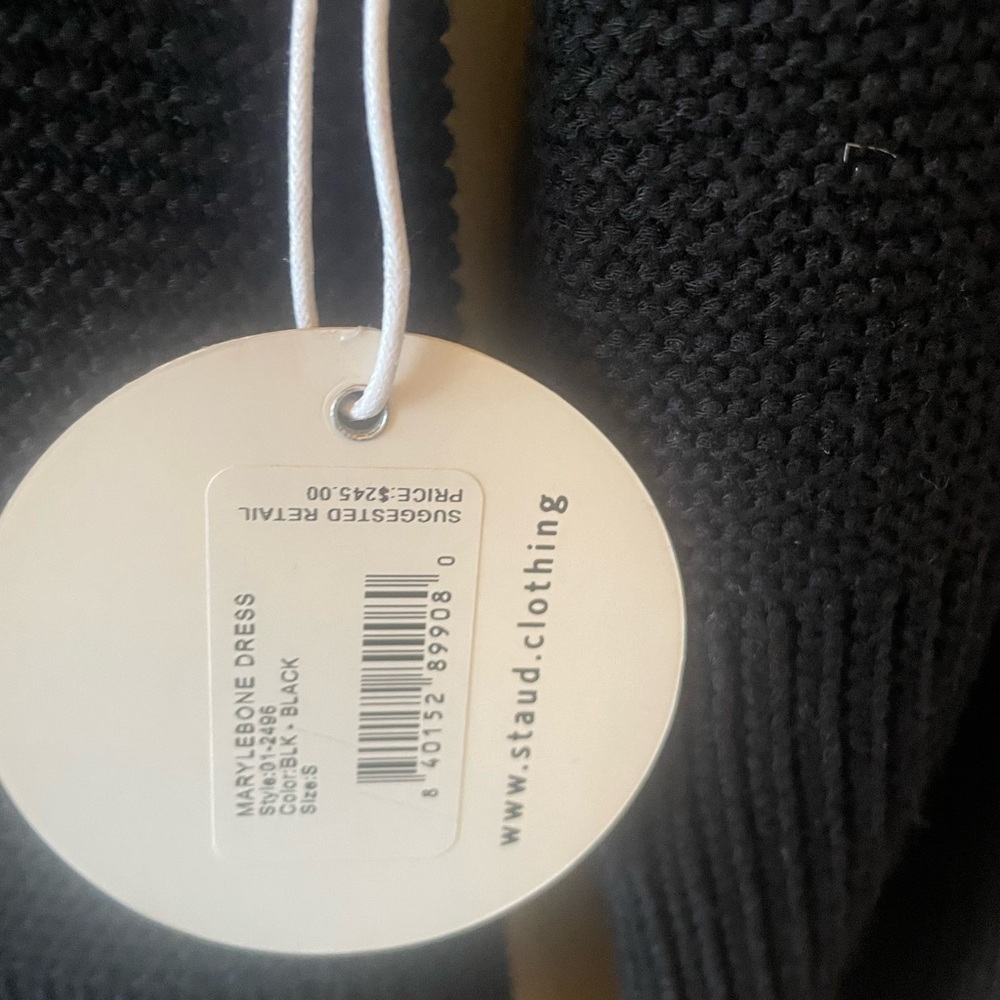 STAUD dress Marylebone balloon sleeve ribbed knit mini dress NWT black S $245- - Picture 11 of 12